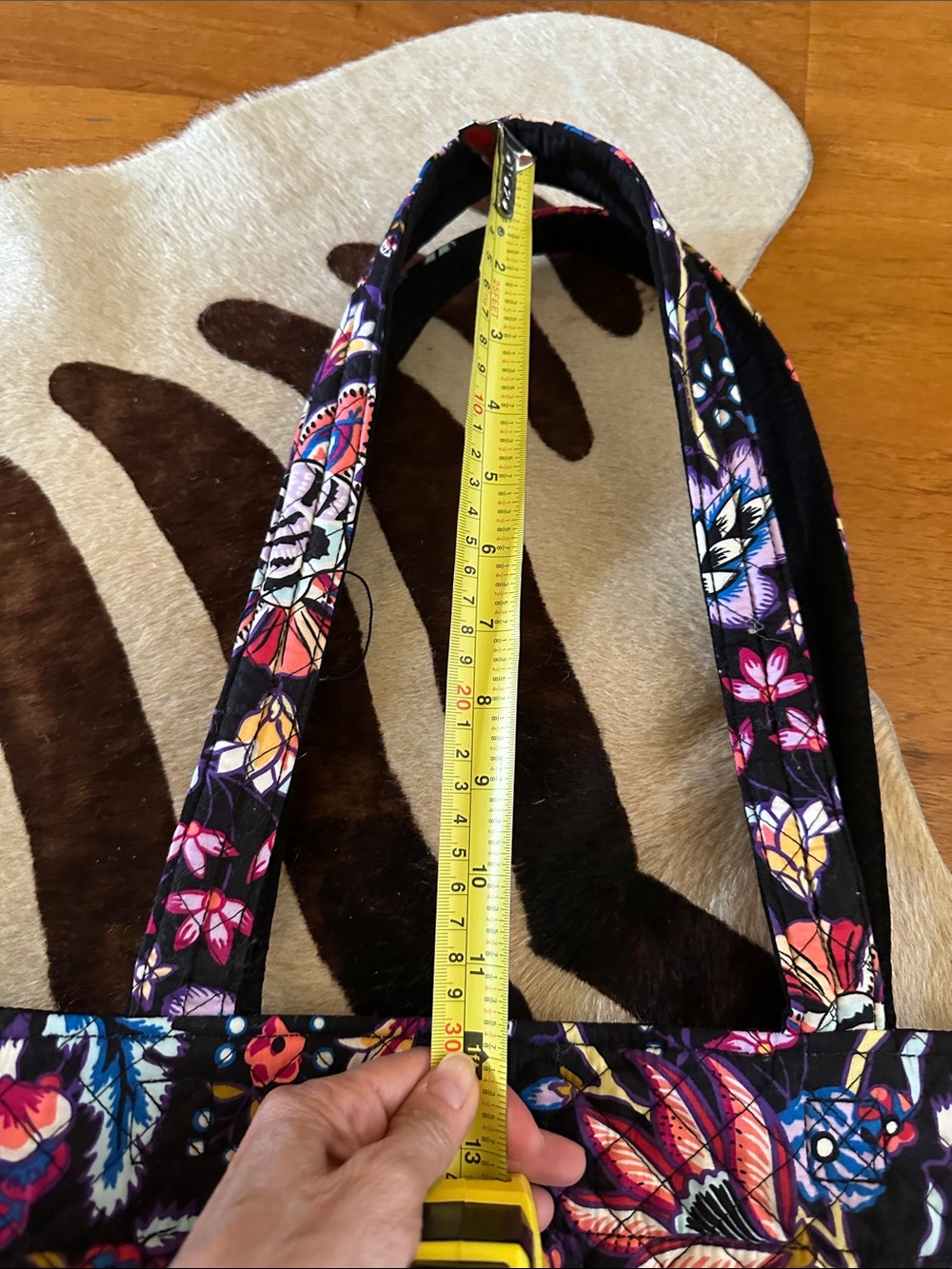 Vera Bradley Black Quilted Tote with Multicolor Floral Pattern - Picture 6 of 9